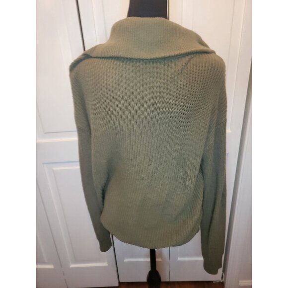 Talbots Olive Green Ribbed Half Zip Sweater Wide Collar M Preppy Minimal Modest - Picture 2 of 8
